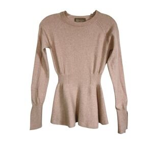Sienna Zac Sz XS 100% Cashmere Peplum Cinched Waist Ruffle Sweater Blush Lt Pink